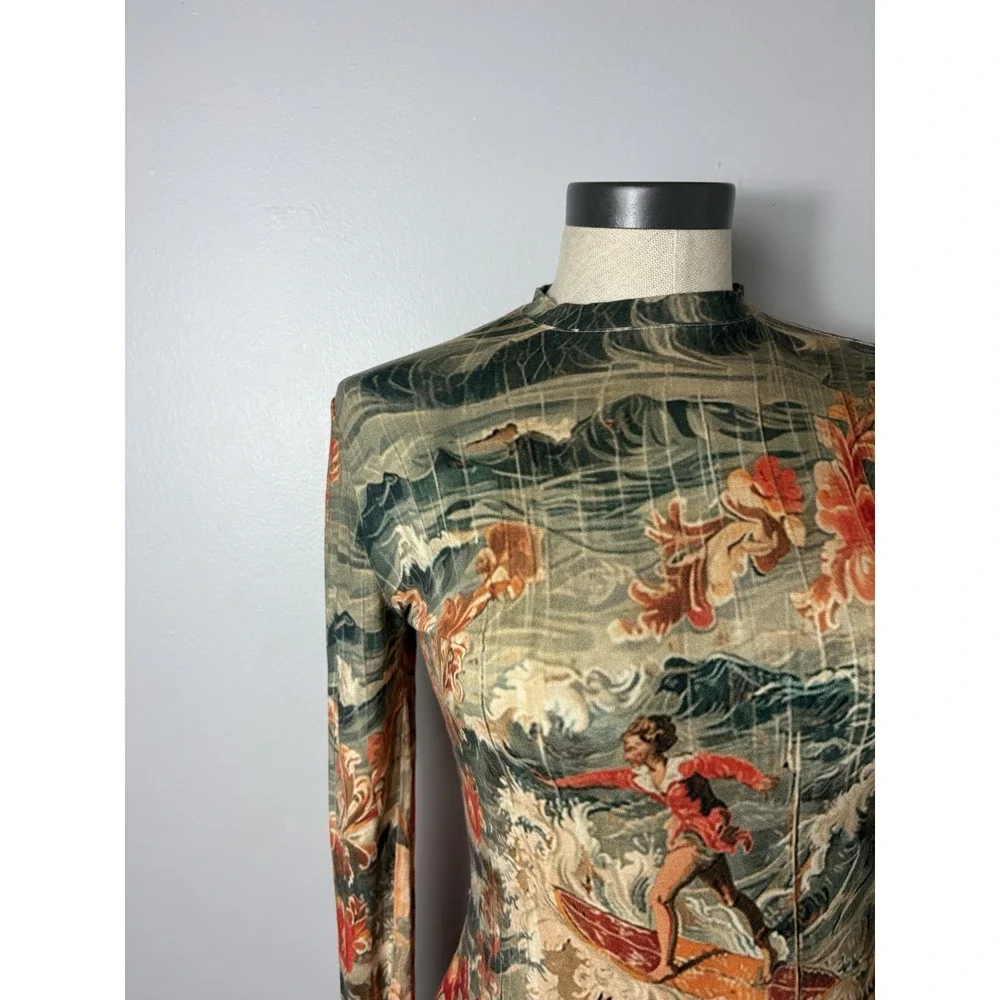 The Kit Women's Boho Artsy Women's S Long Sleeve Vintage Inspired Red Surfer Top - Picture 4 of 10